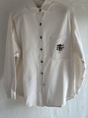 Casey & Max Cotton Button Up Embroidered Flowers Floral Small Vintage